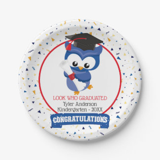 Plato De Papel Graduación de Kinder Blue Owl