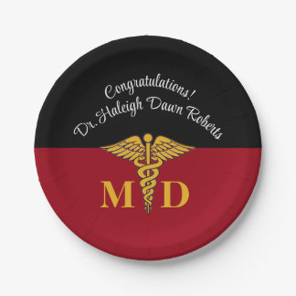 Plato De Papel Graduación de la Escuela de Medicina Caduceus Red