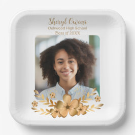 Plato De Papel Graduación de la Escuela Secundaria Golden Flower