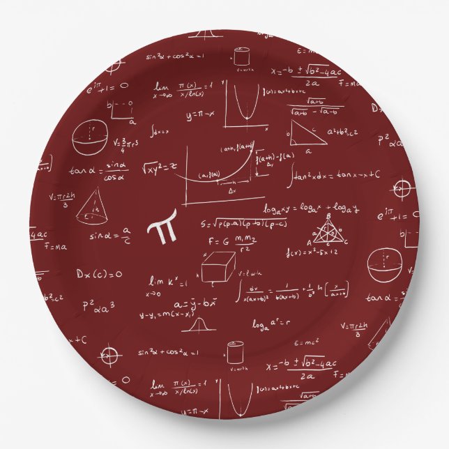 Plato De Papel Graduación de las ecuaciones de matemáticas marron (Anverso)