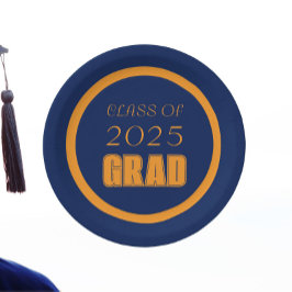 Plato De Papel Graduación de los Colores Escolares Azul y Naranja