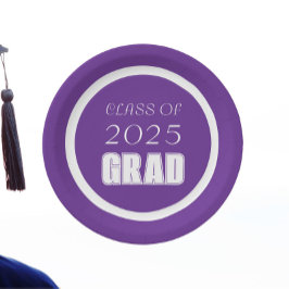 Plato De Papel Graduación de los colores morado y blanco