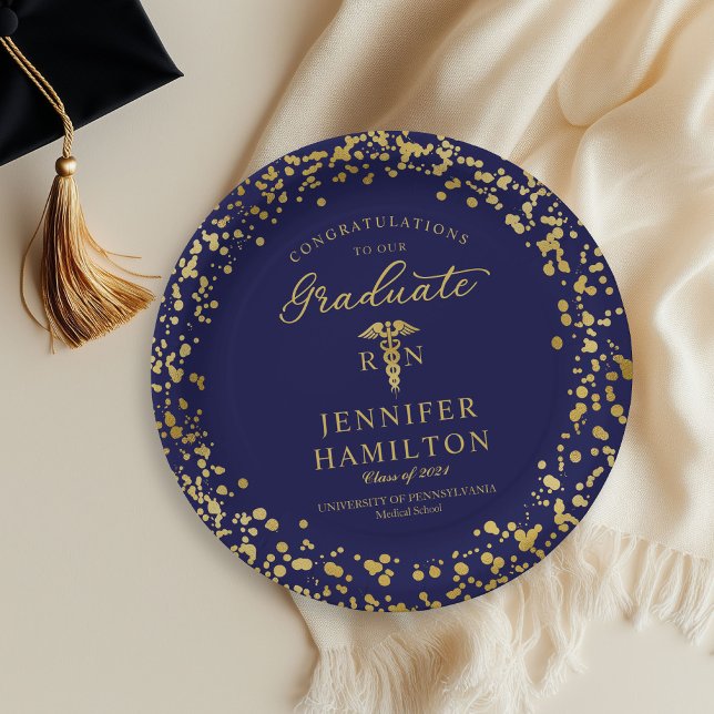Plato De Papel Graduación de Médica de Enfermería Elegante Azul O (Subido por el creador)