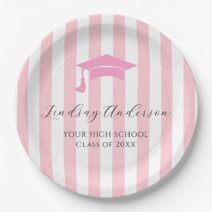 Plato De Papel Graduación de niñas rosa personalizada