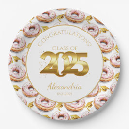 Plato De Papel Graduación de oro de 2025 en Donuts y Grados