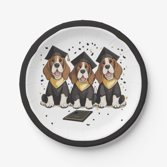 Plato De Papel Graduación de Perros de Hound Basset (Anverso)