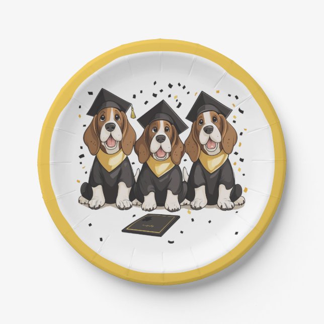 Plato De Papel Graduación de Perros de Hound Basset (Anverso)