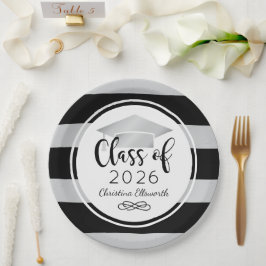 Plato De Papel Graduación de Personalizado de rayas negras de pla