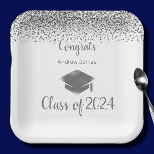 Plato De Papel graduación de Silver Confeti 2023 - Felicitaciones