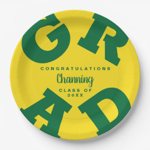 Plato De Papel Graduación de texto de grado amarillo verde