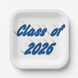 Plato De Papel Graduación de tipografía azul de la promoción de 2