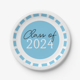 Plato De Papel Graduación del año de clase Light Blue & White Fil