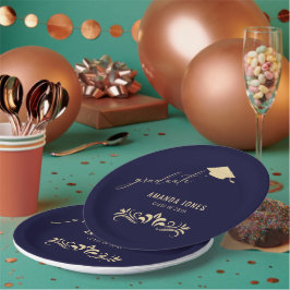 Plato De Papel Graduación del título del título de oro azul de la