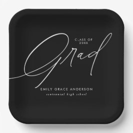 Plato De Papel Graduación elegante de caligrafía de moda