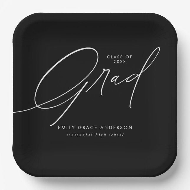 Plato De Papel Graduación elegante de caligrafía de moda (Anverso)