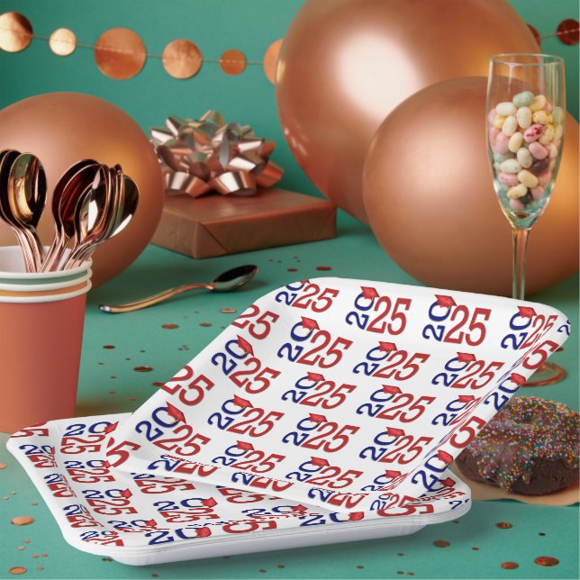 Plato De Papel Graduación en azul y rojo 2025 (Multi)