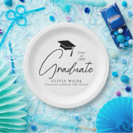 Plato De Papel Graduación en blanco y negro del guión de personal