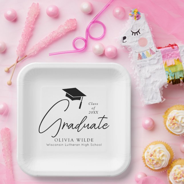 Plato De Papel Graduación en blanco y negro del guión de personal (Fiesta)