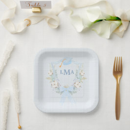 Plato De Papel Graduación en Monograma Preppy Southern Gingham