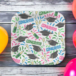 Plato De Papel Graduación Felicitaciones Champagne Confetti Color