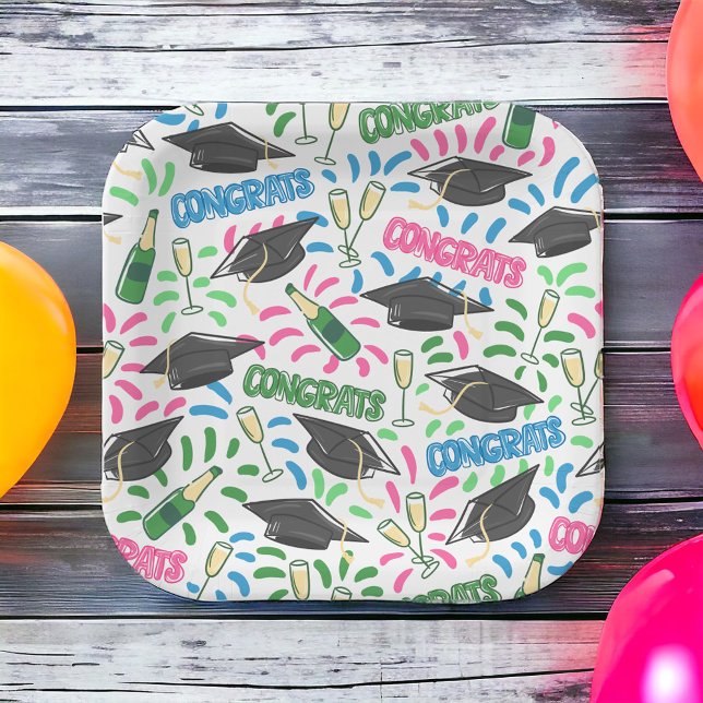 Plato De Papel Graduación Felicitaciones Champagne Confetti Color (Subido por el creador)