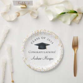 Plato De Papel Graduación Felicitaciones Confetti de Oro