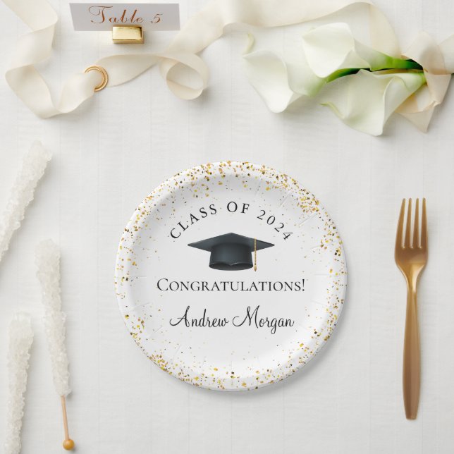 Plato De Papel Graduación Felicitaciones Confetti de Oro (Boda)