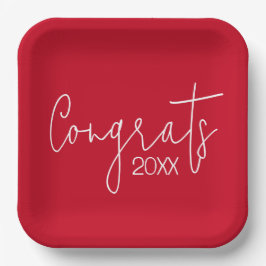 Plato De Papel Graduación Felicitaciones En Rojo