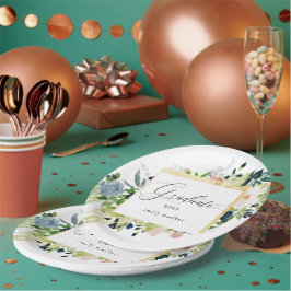 Plato De Papel Graduación floral de Rubor azul medianoche