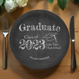 Plato De Papel Graduación fotográfica de Chalkboard High School