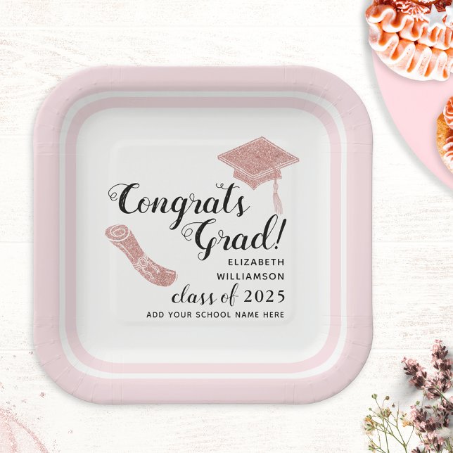 Plato De Papel Graduación Grad Elegant Pink Class 2025 (Subido por el creador)