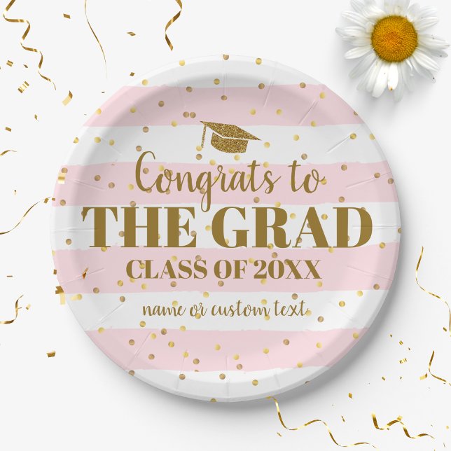 Plato De Papel Graduación Graduación Grad Gold Purpurinas Stripes (Subido por el creador)
