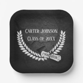 Plato De Papel Graduación Laurel Wreath On Black Rock