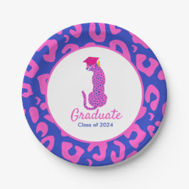 Plato De Papel Graduación Leopardo Rosa y Azul