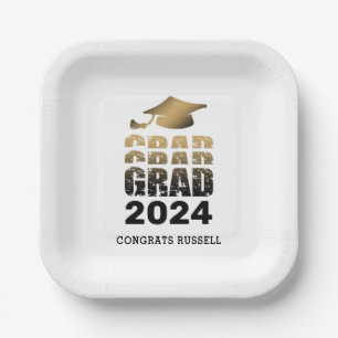 Plato De Papel Graduación moderna Año Graduado Oro Negro