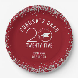Plato De Papel Graduación moderna de clase estilo rojo Año