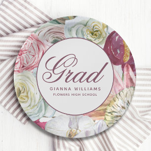 Plato De Papel Graduación Moderna Grad Watercolor Floral Elegante