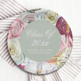 Plato De Papel Graduación Moderna Grad Watercolor Floral Elegante