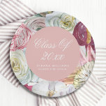 Plato De Papel Graduación Moderna Grad Watercolor Floral Elegante<br><div class="desc">Grad Watercolor Floral Elegant Modern Graduation Paper & Fiesta Plates cuenta con un elegante fondo de flores acuáticas con eucalipto, frondas de palma, rosas, peonías y helechos en tonos mudos de ciruela, borgoña, verde, melocotón y rosa. Personalizado editando el texto en los cuadros de texto proporcionados. Diseñado por ©Evco Studio...</div>