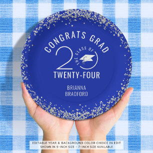Plato De Papel Graduación moderna Purpurina de Plata Real Blue Fa