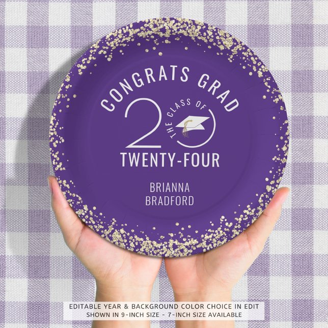 Plato De Papel Graduación moderna Purpurina Purple Faux Gold (Subido por el creador)