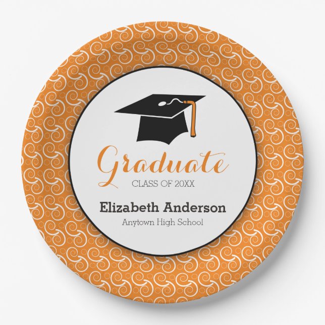 Plato De Papel Graduación naranja y verde, personalizada (Anverso)