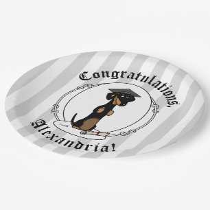 Plato De Papel Graduación Perro Dachshund (negro y marrón) Cute