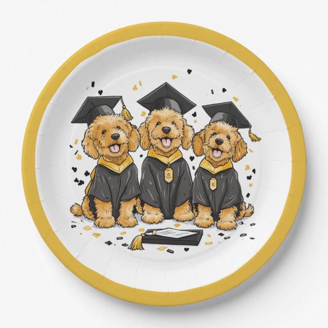 Plato De Papel Graduación Perros Goldendoodle (Anverso)