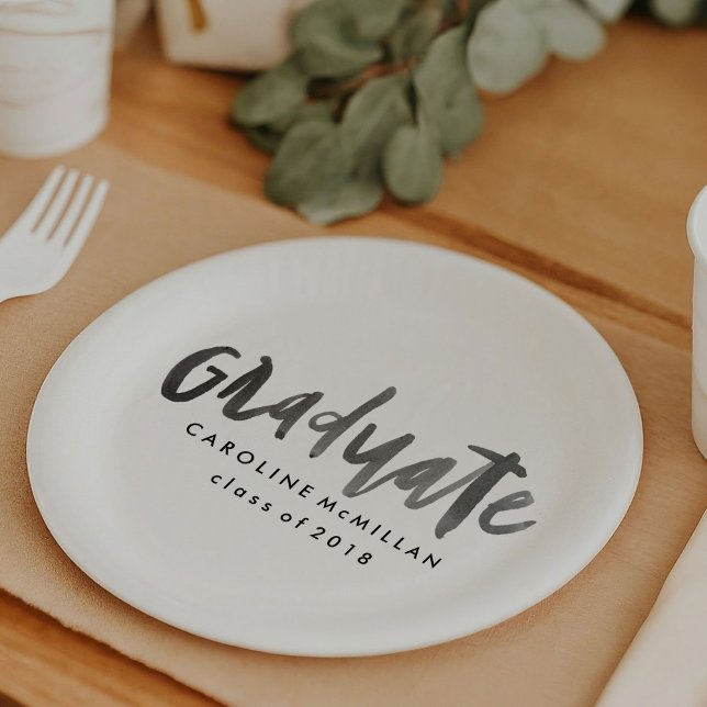 Plato De Papel Graduación personalizada (Hand-lettered graduate personalized graduation party paper plate.)