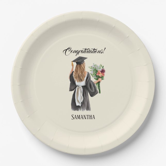 Plato De Papel Graduación personalizada de acuarela (12) (Anverso)