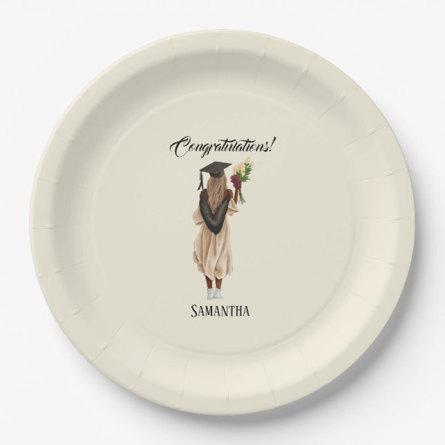Plato De Papel Graduación personalizada de acuarela (6) (Anverso)