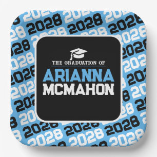 Plato De Papel Graduación Personalizada de Azul Bebé y Negro