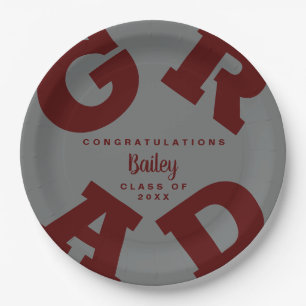Plato De Papel Graduación personalizada de cimarrón oscuro y gris