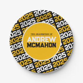 Plato De Papel Graduación personalizada de color negro y amarillo